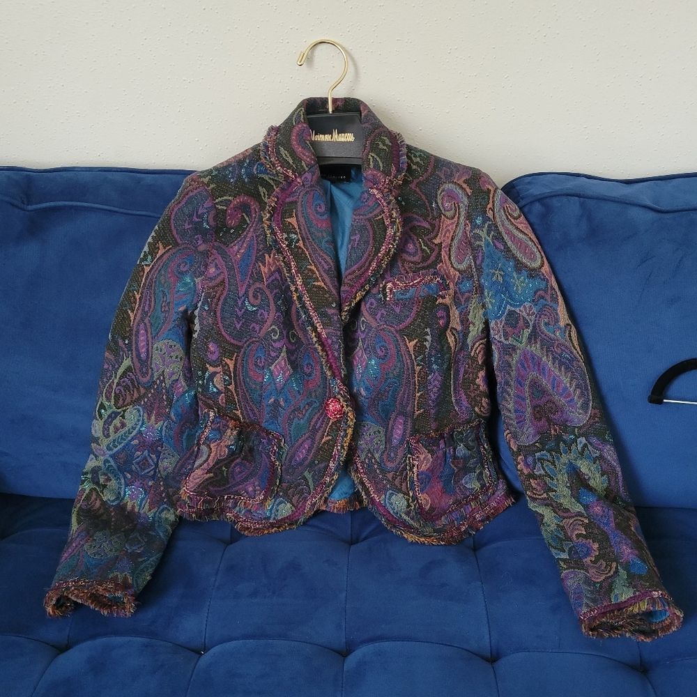 Wool Mardi Gras Purple Green Blue Black Paisley Pattern Trippy Design Jacket